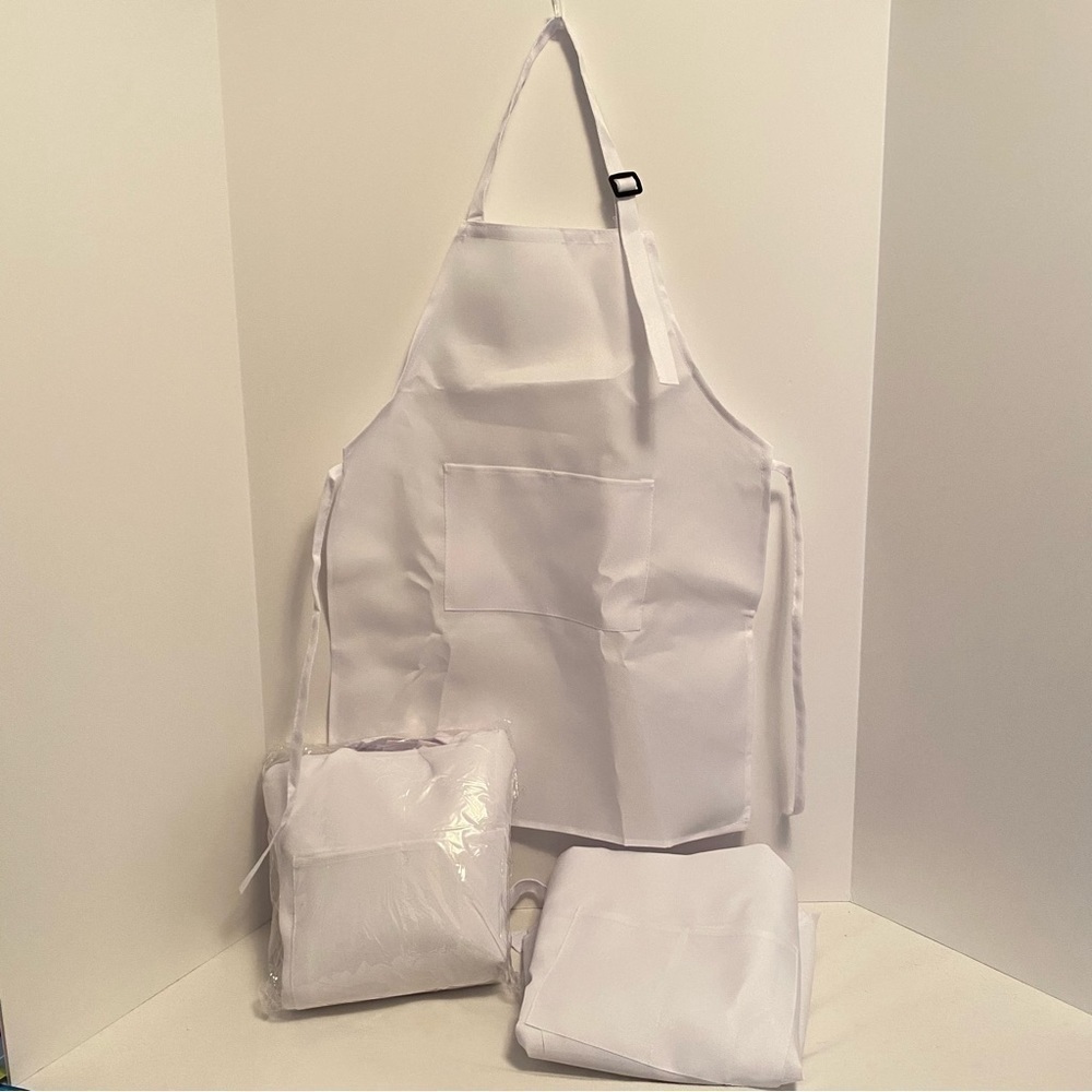Kids White Artists/ Chef 20 Aprons With Pockets And Adjustable Neck Straps